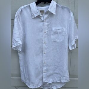 Men's J.crew Irish linen white button down shirt short sleeves L